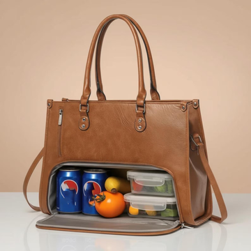 Brown Vintage Leather Insulated Laptop Tote Bag