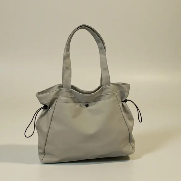 Lightweight Beige Drawstring Side Large Work Shoulder Tote Bag