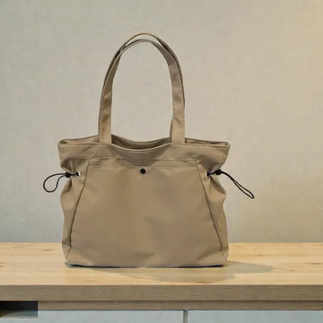 Lightweight Beige Drawstring Side Large Work Shoulder Tote Bag
