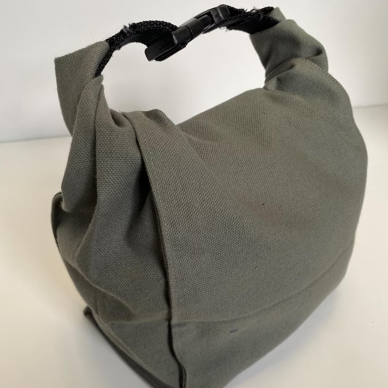Grey Brown Canvas Ruched Buckle Mini Handheld Shoulder Bag