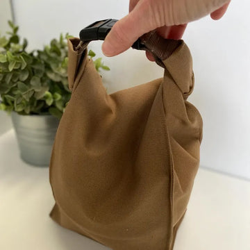 Grey Brown Canvas Ruched Buckle Mini Handheld Shoulder Bag