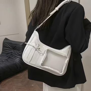 White Ribbon Decor Clear Pocket Adjustable Crossbody Shoulder Bag
