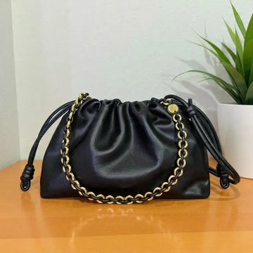 Black Soft Leather Drawstring Cloud Bag