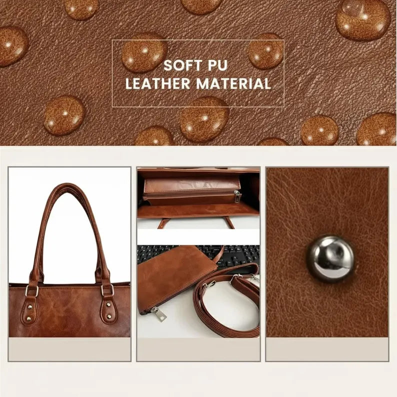 Brown Vintage Leather Insulated Laptop Tote Bag