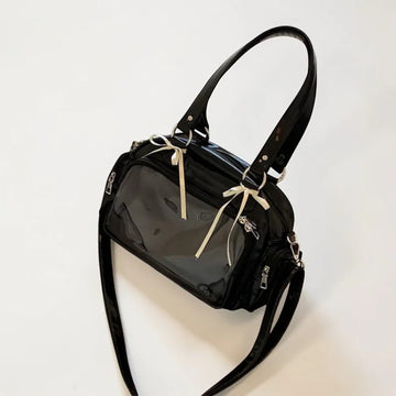 Black Patent Clear Window Ribbon Decor Ita Crossbody Collector Bag