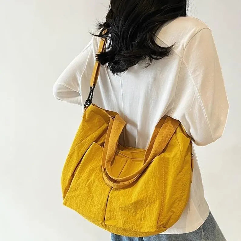Nylon Multi-Pocket Convertible Shoulder Crossbody Tote Bag