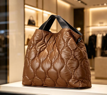 Wavy Quilted Puffer Water Resistant Nylon Convertible Shoulder Tote Bag