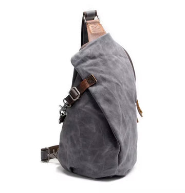Waterproof Waxed Canvas Genuine Leather Sling Crossbody Backpack Bag