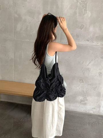 Ruched Lightweight Nylon Soft Shoulder Tote Bag